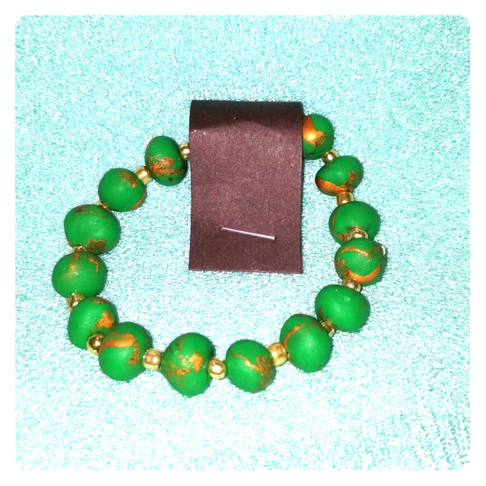 Green and Gold Marble Polymer Clay Bracelet